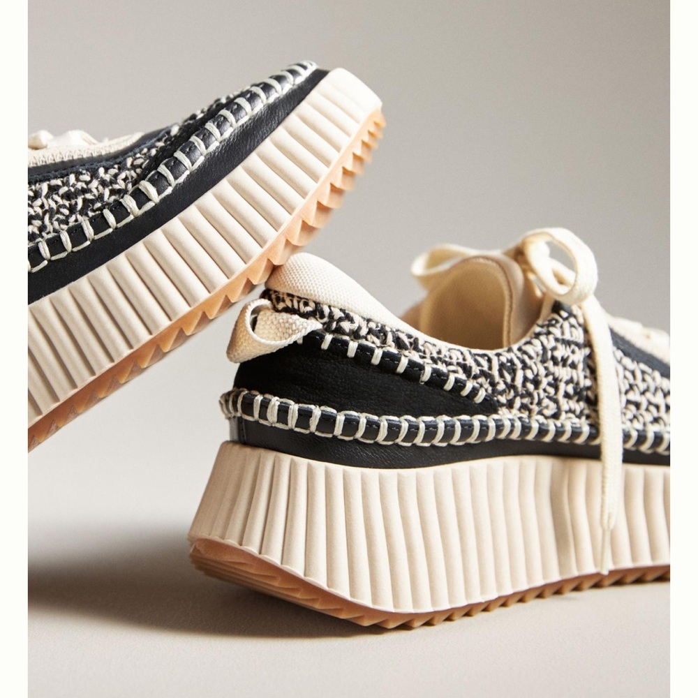Dolce Vita Dolen Sneakers Black Knit Tennis Shoes Leather line